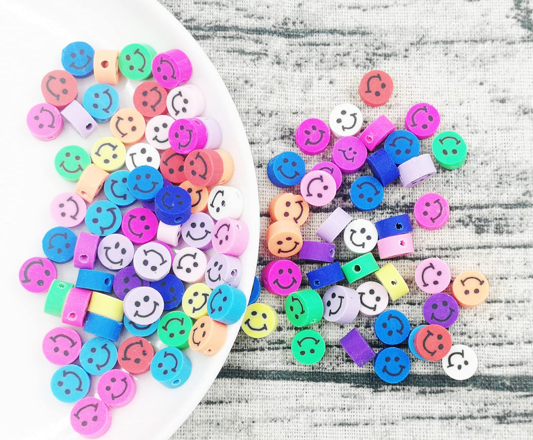 100 Pcs Smiley Face Polymer Clay Beads, Assorted Happy Face Beads, Rainbow Happy Face Slice Beads for DIY Hair Clip Necklace Bracelet Jewelry Earring Handmade Craft Making Smile face