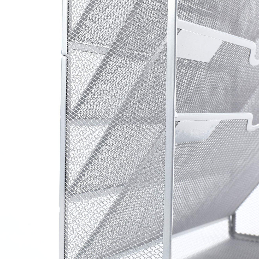 Wall File Organizer Mesh 5 Tier Vertical Hanging File Folders Holder Rack for Office Home,Silver