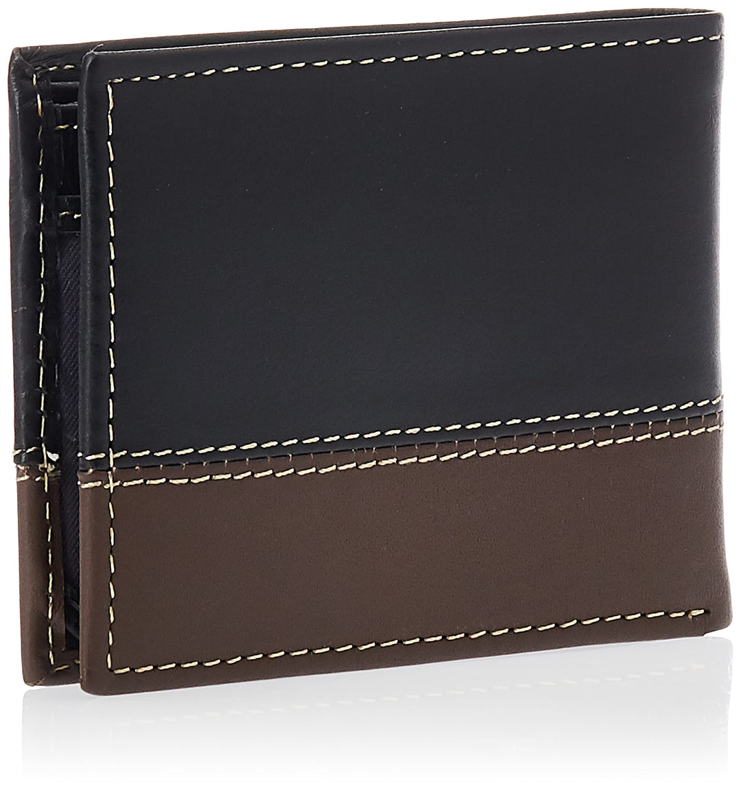 Men's Leather Passcase Trifold Wallet Hybrid, Black/Cognac, One Size
