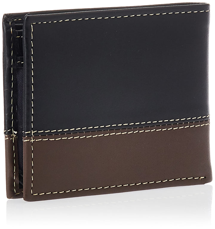 Men's Leather Passcase Trifold Wallet Hybrid, Black/Cognac, One Size