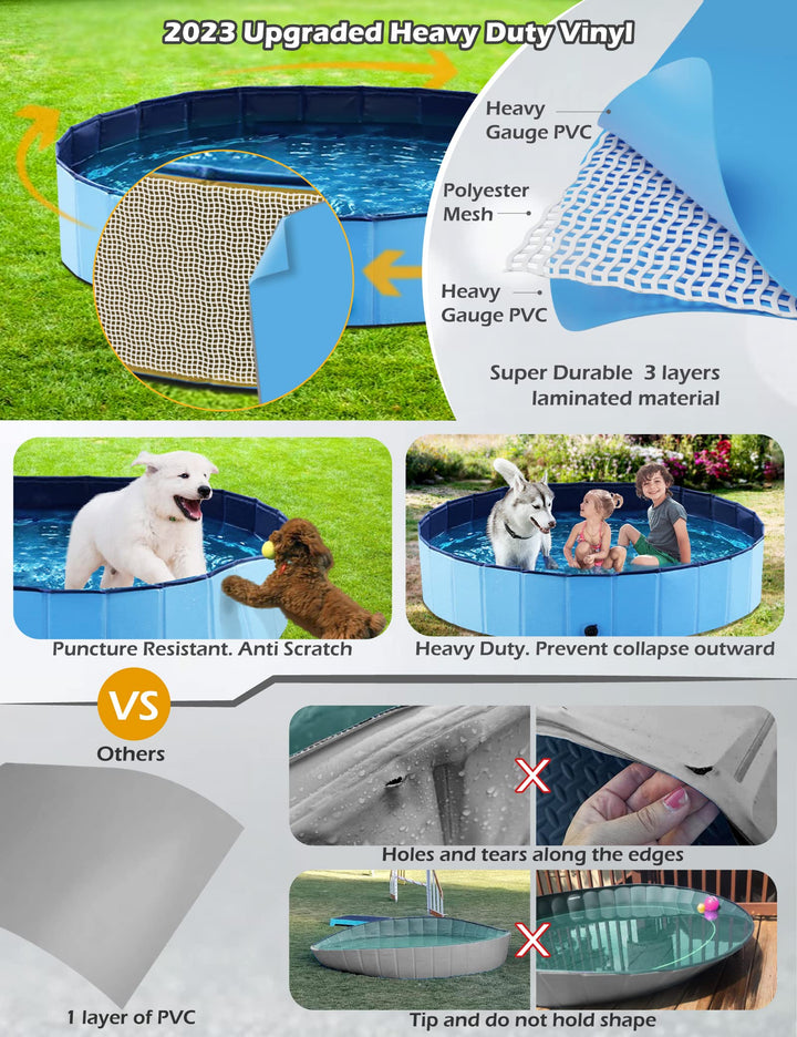 Foldable Dog Pet Bath Pool Collapsible Dog Pet Pool Bathing Tub Kiddie Pool Doggie Wading Pool for Puppy Small Medium Large Dogs Cats and Kids 55.1 Blue
