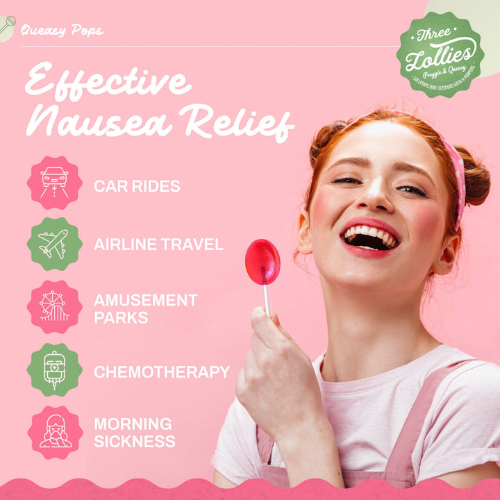 Queasy Pops | Nausea (Chemo, Motion Sickness etc.) | Drug Free & Gluten Free | 7 Flavors: Green Tea with Lemon, Ginger, Peppermint & More, 7 Count (Pack of 3)