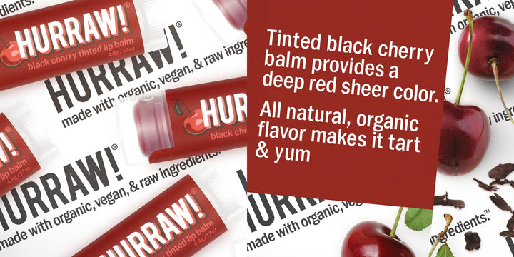 Hurraw! Black Cherry Tinted Lip Balm: (Sheer Red Tint) Organic, Certified Vegan, Cruelty and Gluten Free. Non-GMO, 100% Natural Ingredients. Bee, Shea, Soy and Palm Free. Made in USA