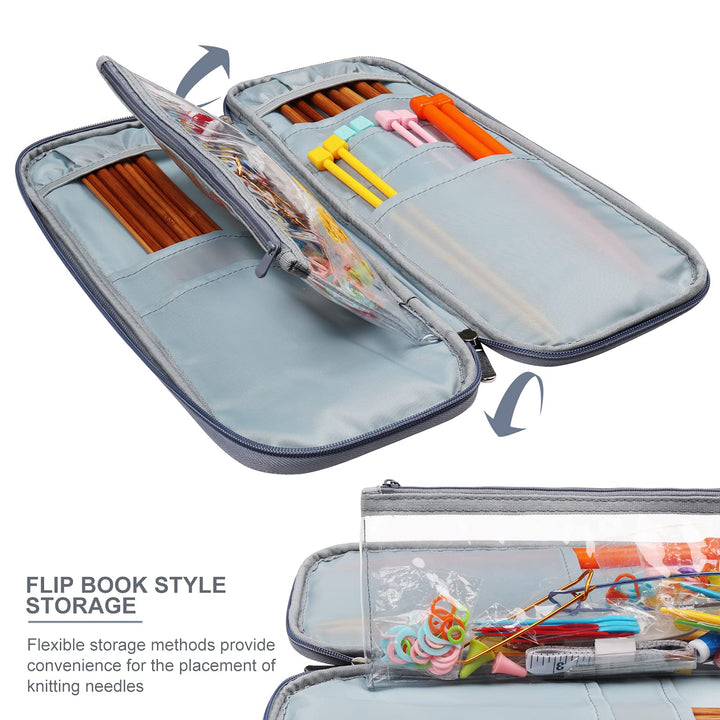 Knitting Needle Case Travel Organizer Storage Zipper Bag for Straight Knitting Needles (Up to 14''), Knitting Organizer Case for Crochet Needle, Knitting Crochet Supplies Accessories, Blue