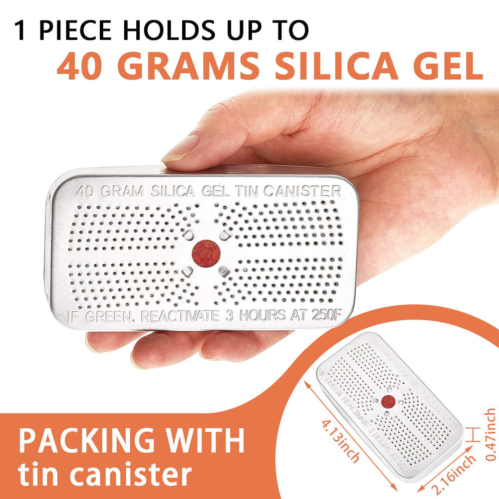 40 Gram Silica Gel Dehumidifier Desiccant Silica Gel Canister Reusable Absorber Orange Desiccant Canisters, Orange Green Bead Tin for Car, Closet, Cabinet, Bag, Storage Box (5 Pieces)