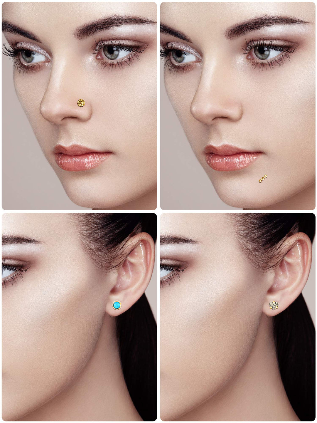 20 Pcs 16g Stainless Steel Nose Studs Straight Nose Rings Body Piercing Jewelry 20 Styles for Women Men