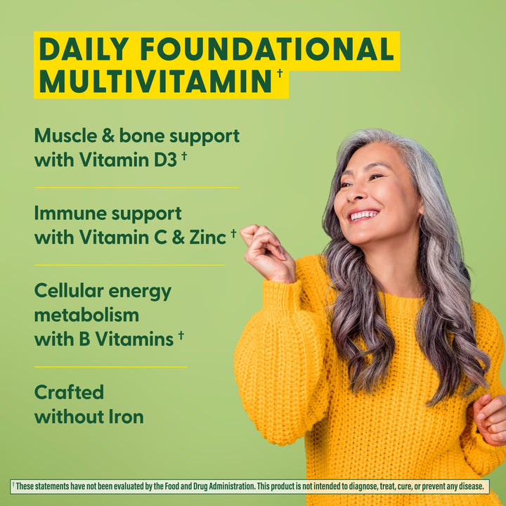 One Daily Iron Free Multivitamin - Multivitamin for Women and Men - with Real Food - Immune Support Supplement - Bone Health - Energy Metabolism - Vegetarian; Non-GMO; No Iron - 60 Tablets
