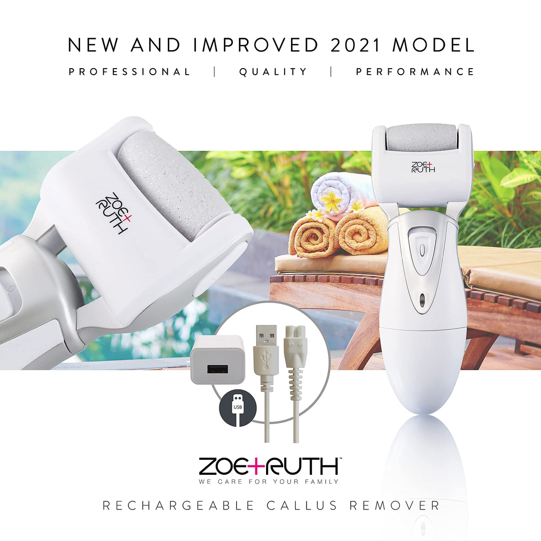 Electric Callus Remover Foot File, Rechargeable Pedicure Tools for Dry Hard Cracked Dead Skin on Your Heels & Feet ZR-CR200. 3 Professional Quality Pedi Exfoliation Rollers & Storage Case
