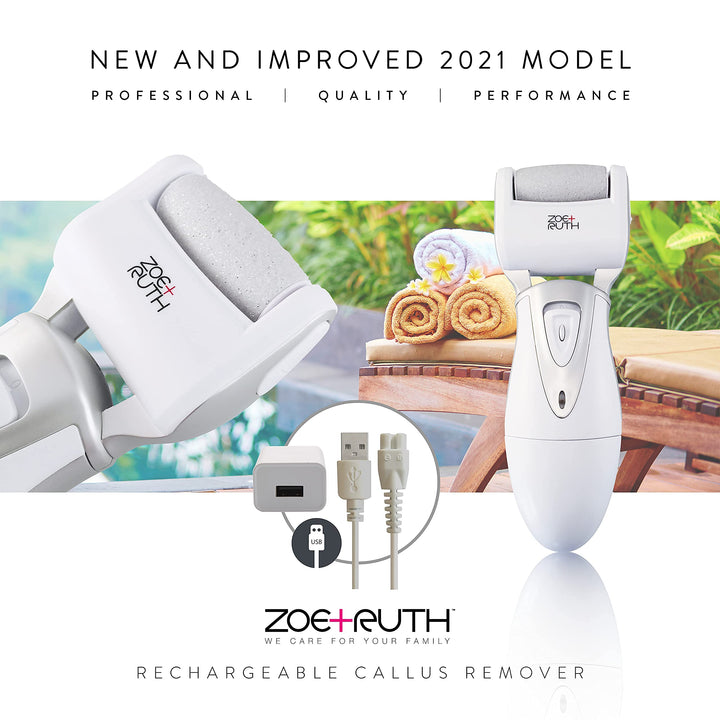 Electric Callus Remover Foot File, Rechargeable Pedicure Tools for Dry Hard Cracked Dead Skin on Your Heels & Feet ZR-CR200. 3 Professional Quality Pedi Exfoliation Rollers & Storage Case