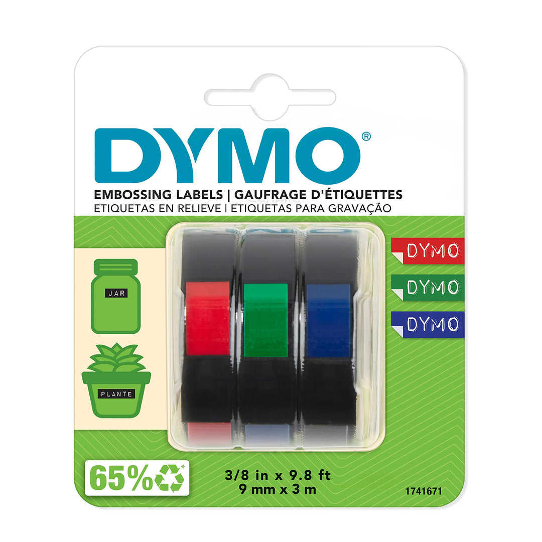 Self-Adhesive Embossing Labels, 3/8-Inch x 9.8-Foot Roll, Assorted Colors, 3 Pack