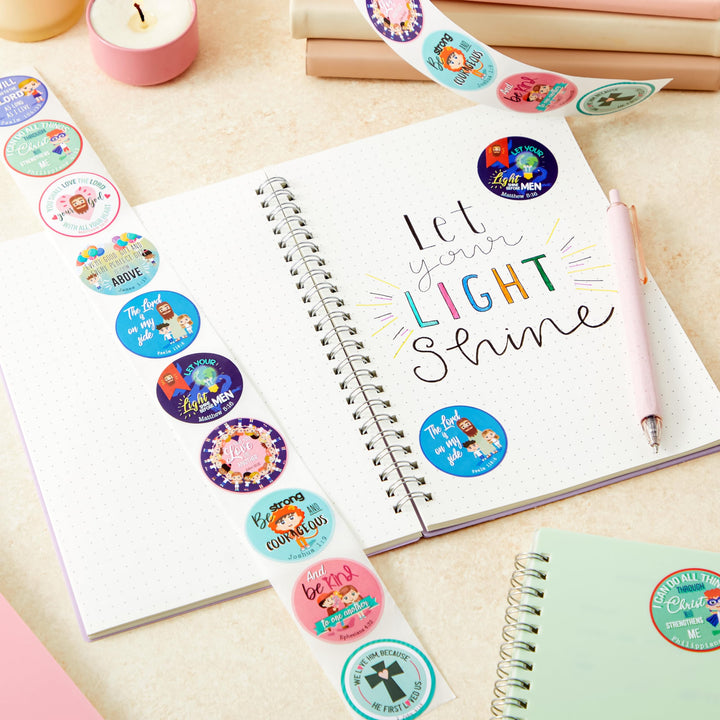 1000 Pieces Christian Stickers, Bible Verse Stickers for Kids, Easter, School, Religious Sticker Roll, 10 Designs, James 1:17, Psalm 104:33, Ephesians 4:32 (1.5 in)