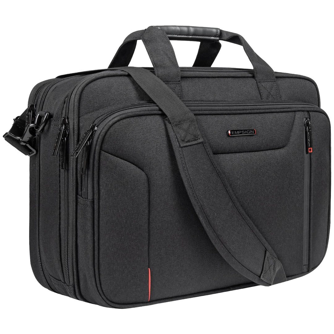 Stylish Laptop Bag Briefcase, 17.3 Inch Laptop Case Expandable Messenger Bag for Men Water Repellent, RFID Blocking Office Carrying Shoulder Bag for Work Business Travel-Black