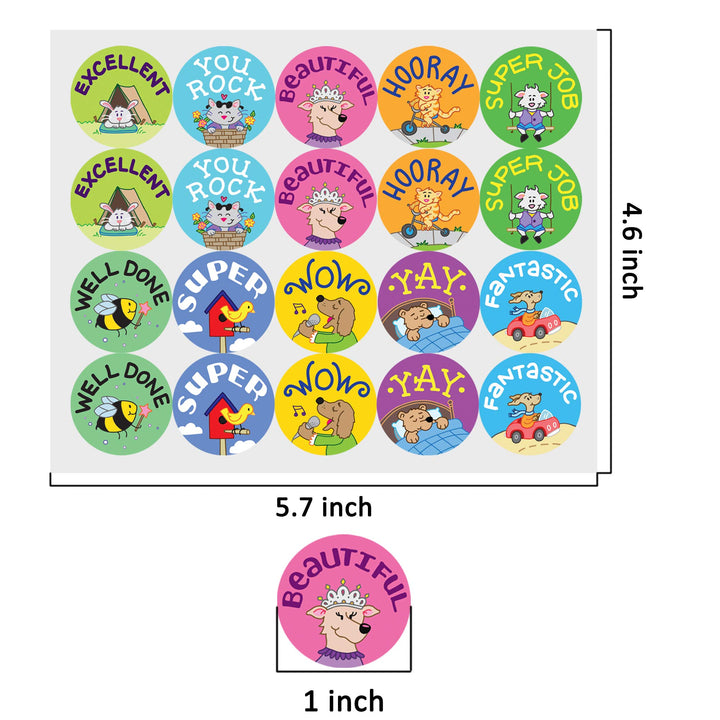 2000 Pack Reward Stickers for Teachers in 20 Unique Designs, Animal Cartoon Motivational Stickers, Fun Motivational Stickers
