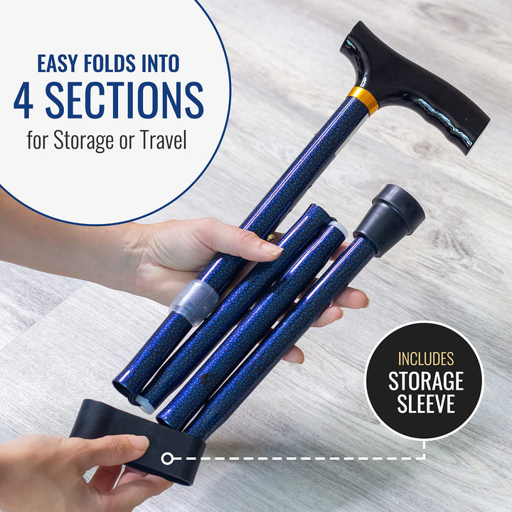 Duro-Med Designer Folding Cane, Adjustable With Wood Handle