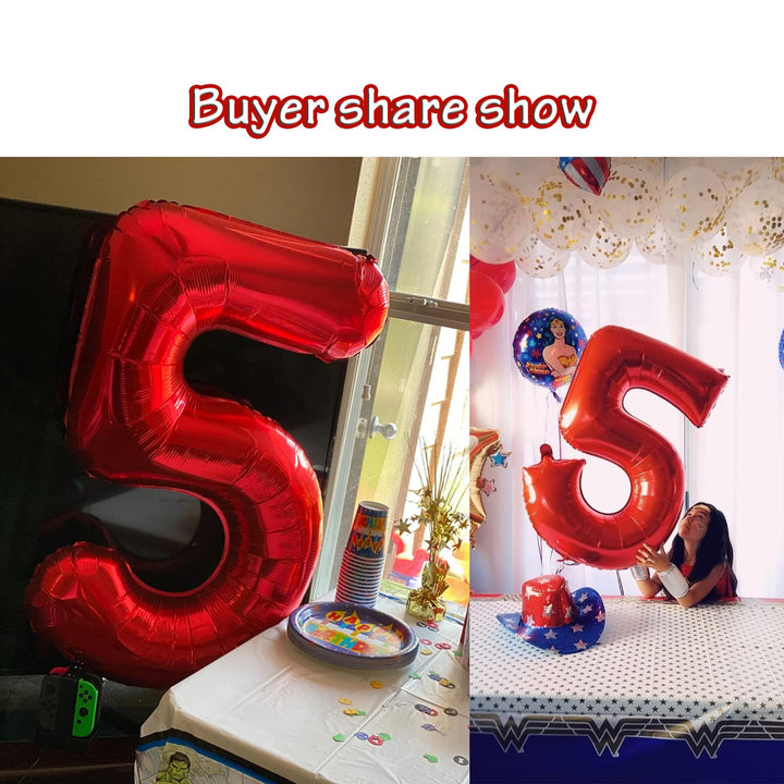 40 Inch Red Large Numbers Birthday Party Decorations Helium Foil Mylar Big Number Balloon Digital 5, 1 Piece