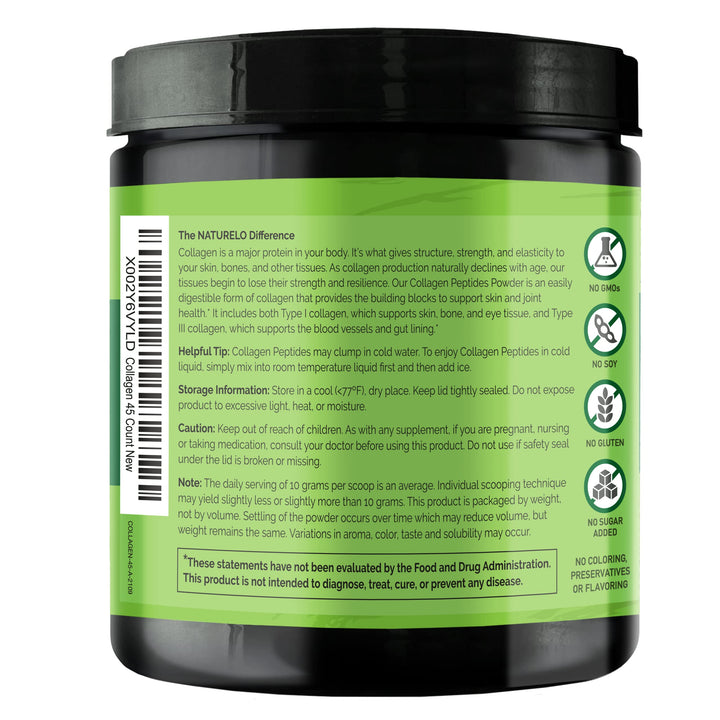Collagen Peptide Powder, Hydrolyzed Collagen Type I & III, Skin Hair & Joint Health - Unflavored, 16 Ounces | 45 Servings