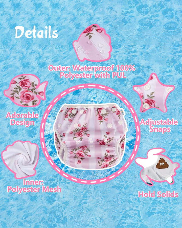 Baby Reusable Swim Diaper, Washable and Adjustable for Babies 0-2 Years, Swimming Lessons & Baby Gift 3SD07