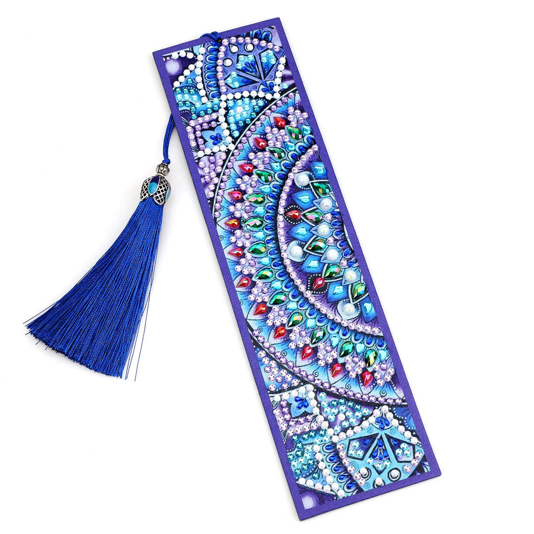 DIY Bookmark, 5D Diamond Art Painting Bookmark,Paint by Numbers Kit for Gift Making,Diamond Tassel Leather Bookmark for Adult Beginner-Mandala