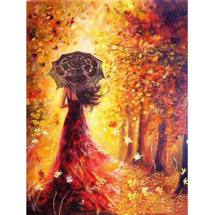 DIY 5D Full Square Diamond Art Painting Autumn Beautiful Woman for Adults, Diamond Art Painting Kits Round Full Drill Diamond Art Kit Picture Craft for Home Wall Art Decor 14x18 inch
