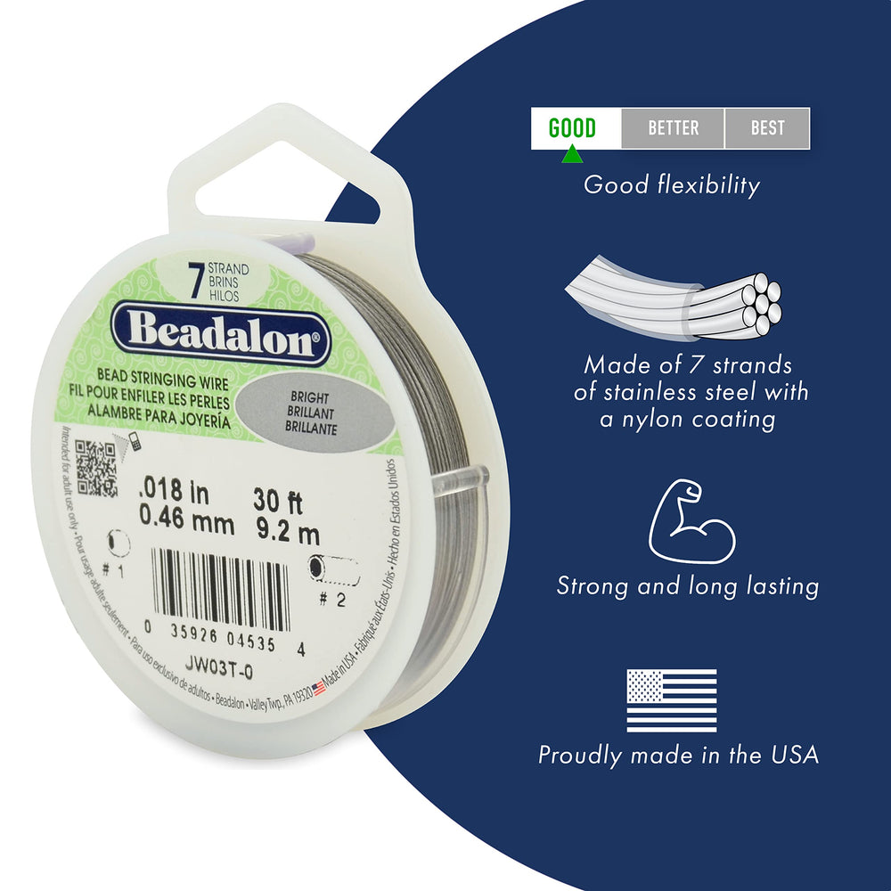 7-Strand Bead Stringing Wire, 0.024-Inch, Bright, 300-Feet