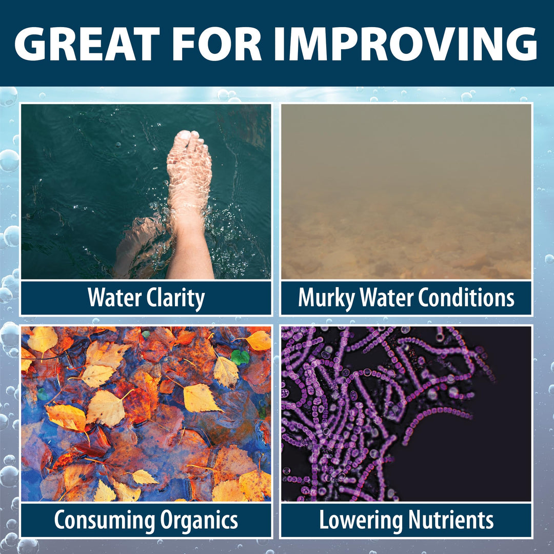 PondClear Liquid Bacteria for Lakes, Ponds & Water Garden Treatments, Natural Bio Clarifier & Cleaner for Crystal Clear Water, Remove Nutrients & Noxious Odor, Fish, Pet & Plant Safe, 1 Gallon