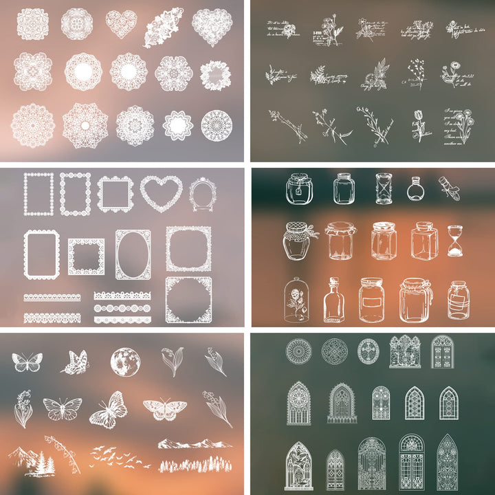 180 PCS Transparent Lace Stickers PET Transparent Photo Frame Decorative Stickers for Scrapbooking DIY Decoration Making Notebook Frame Album Handmade