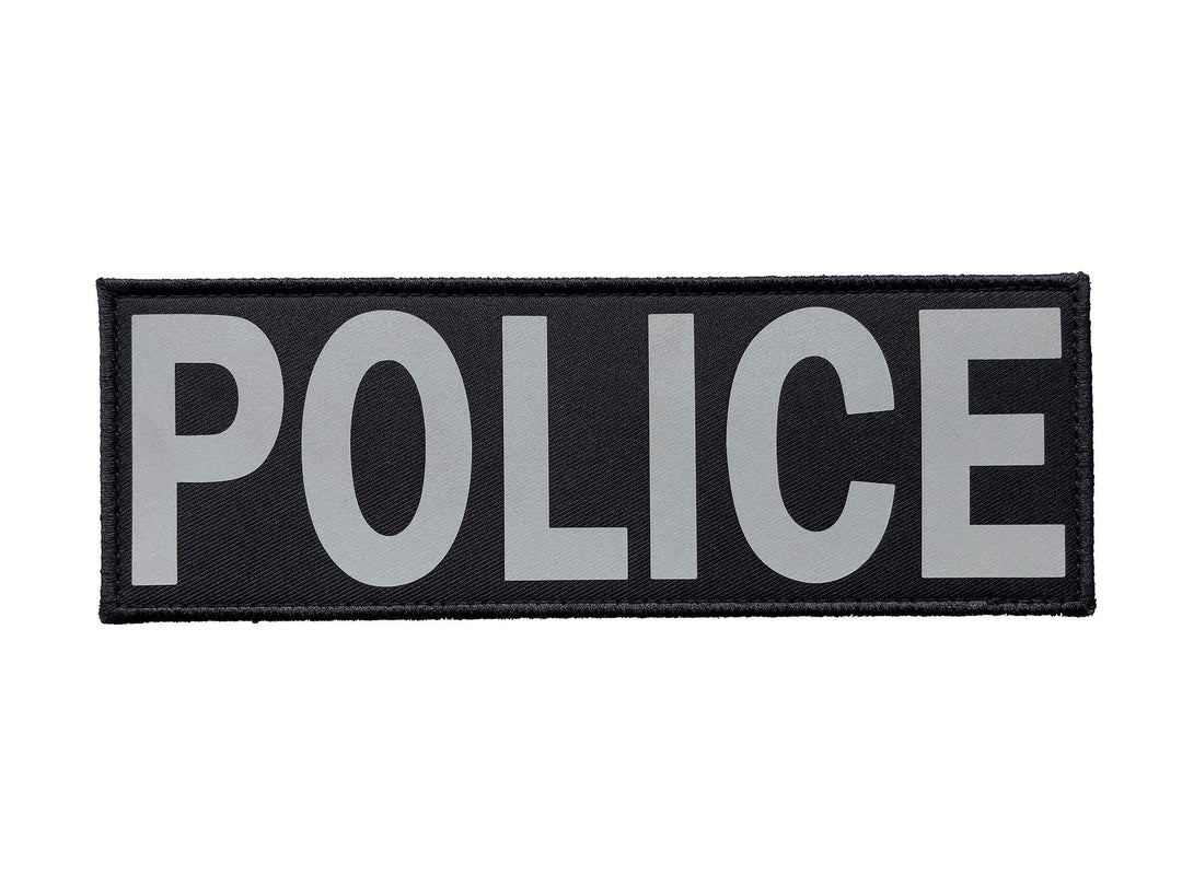 Police Patch with Hook and Loop (Gray-Reflective, 8.5x3 inch)