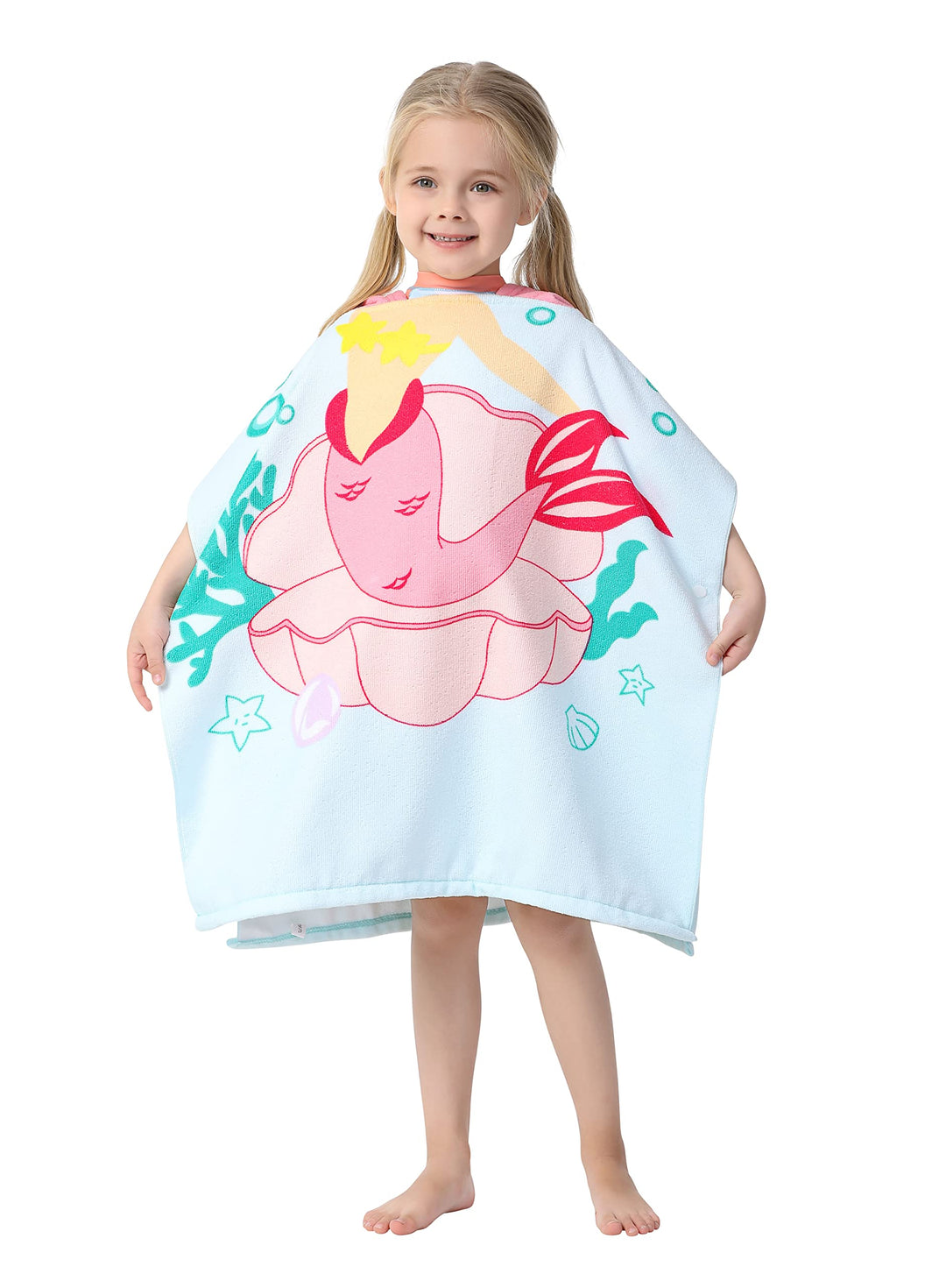 Toddler Girls' Wearable Bath Towel Mermaid Hooded Poncho Cover-ups Swimwear for Kid Girls Beach Pool