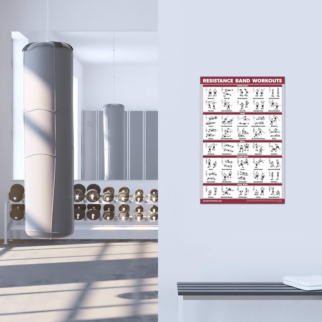 QUICKFIT Resistance Bands Workout Exercise Poster - Double Sided (Laminated, 18 x 27)