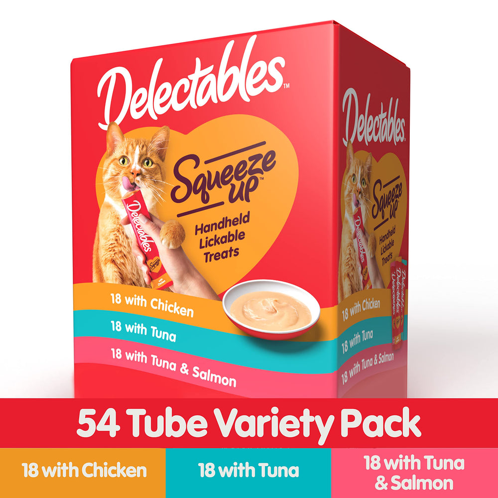 Delectables Squeeze Up Handheld Lickable Treats, Chicken, (Tuna and Tuna and Salmon) 54 Count