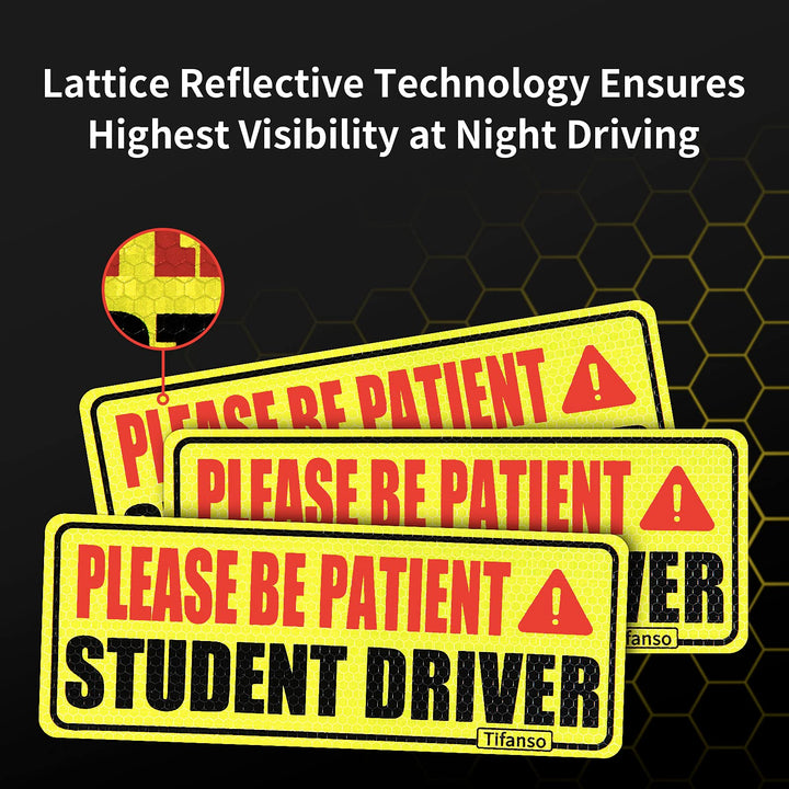 Student Driver Car Magnet, Reflective Student Driver Signs for car, New Driver Magnetic Sticker, Safety Sign Vehicle Bumper Magnet for New Driver (Set of 3)