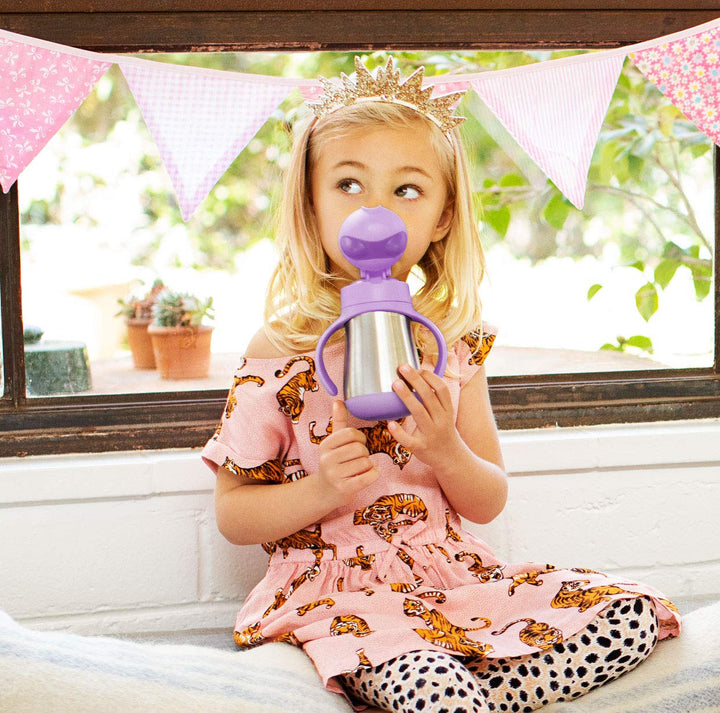Cool Cat Sippy Cup for Toddlers, Stainless Steel Straw Cup, 8 Ounce, Purple