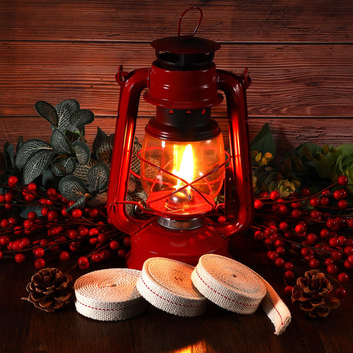 5 Rolls Oil Lamp Wicks Flat Oil Lanterns Wicks with Stitch for Oil Lamps and Candle Burners, 30 Feet (Red,7/8 Inch)
