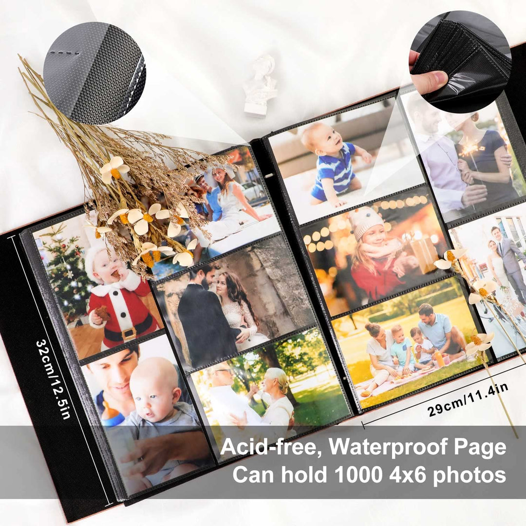 Photo Album 4x6 1000 Pockets, Extra Large Capacity Linen Cover Picture Albums Holds 1000 Horizontal and Vertical Photos Black