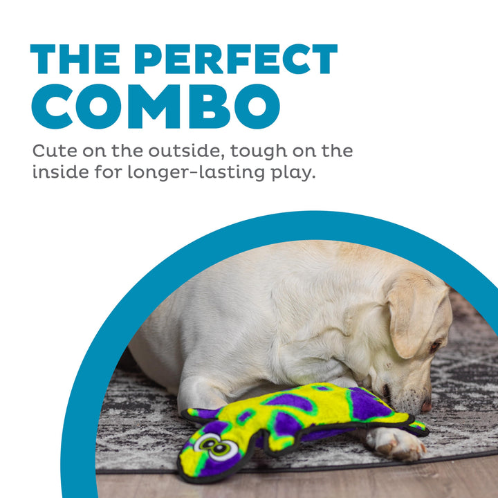 Durablez Tough Plush Squeaky Dog Toy, Gecko, Green, Large