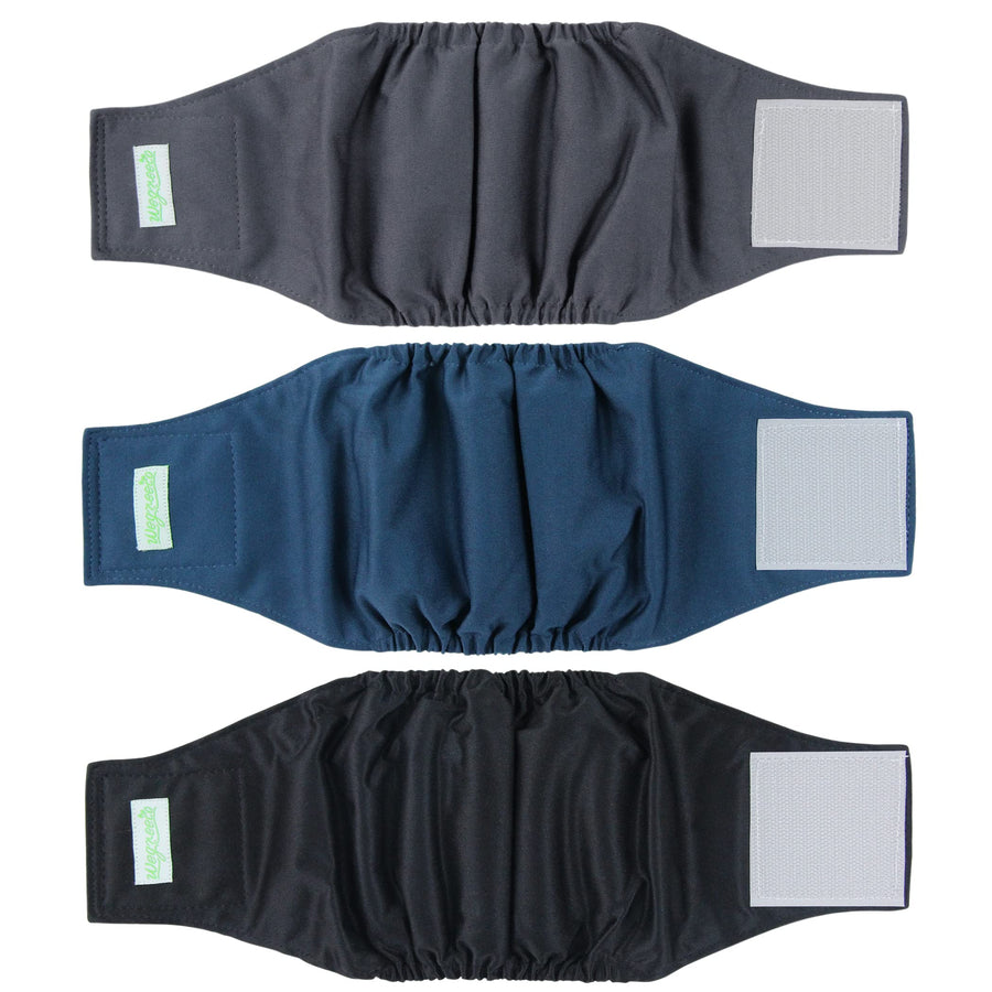 Washable Dog Diapers - Washable Male Dog Belly Wrap - Pack of 3 - (Black, Charcoal, Navy, Medium)