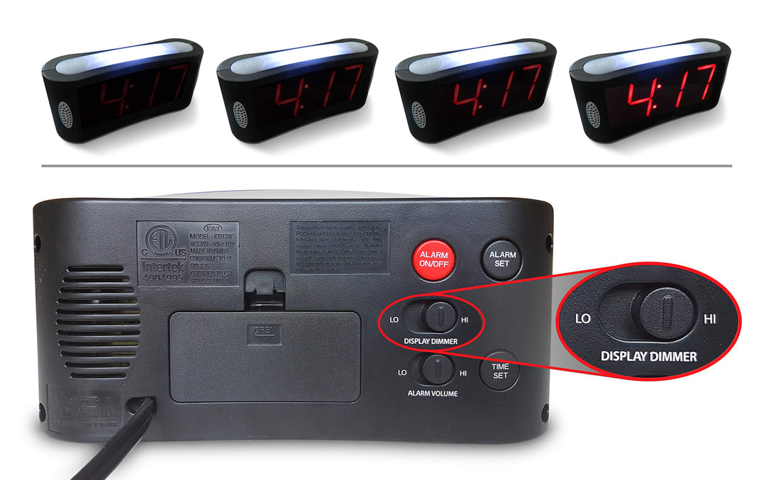 Digital Alarm Clock - Outlet Powered, No Frills Simple Operation, Large Night Light, Alarm, Snooze, Full Range Brightness Dimmer, Big Red LED Digit Display, Black