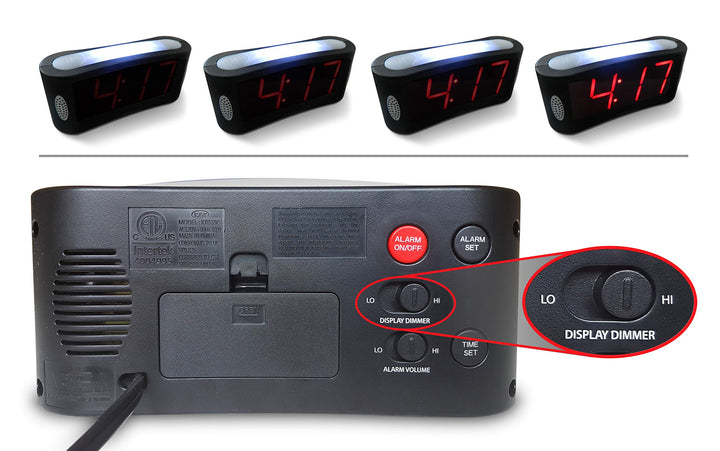 Digital Alarm Clock - Outlet Powered, No Frills Simple Operation, Large Night Light, Alarm, Snooze, Full Range Brightness Dimmer, Big Red LED Digit Display, Black