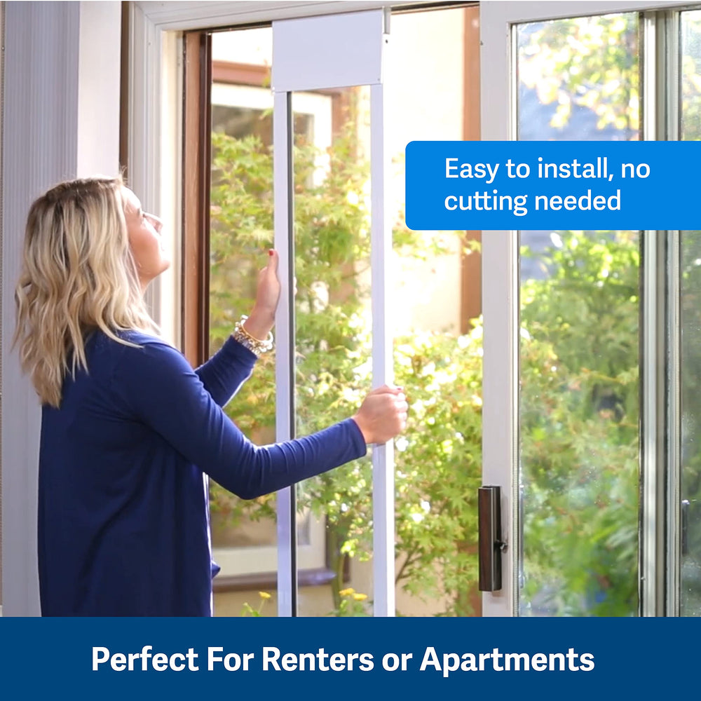 1-Piece Sliding Glass Pet Door for Dogs & Cats - Adjustable Height 75 7/8 to 80 11/16- Medium, Satin, No-Cut Install, Aluminum Patio Panel Insert, Great for Renters or Seasonal Installation
