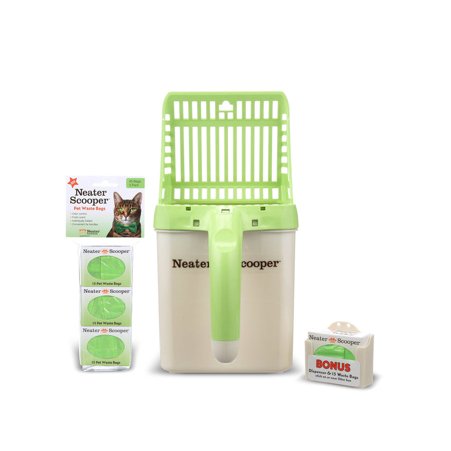- Neater Scooper Mess-Free Cat Litter Scoop - Scoop to Bag Spill-Proof Kitty Litter Sifter System with Waste Bin - Includes 60 Refill Bags, Green