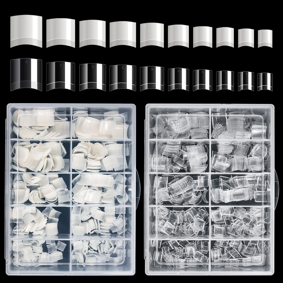 Short Nail Tips - 1000PCS Nail Tips Short French Style Square Tips for Acrylic Nails Half Cover with Case for Nail Salon