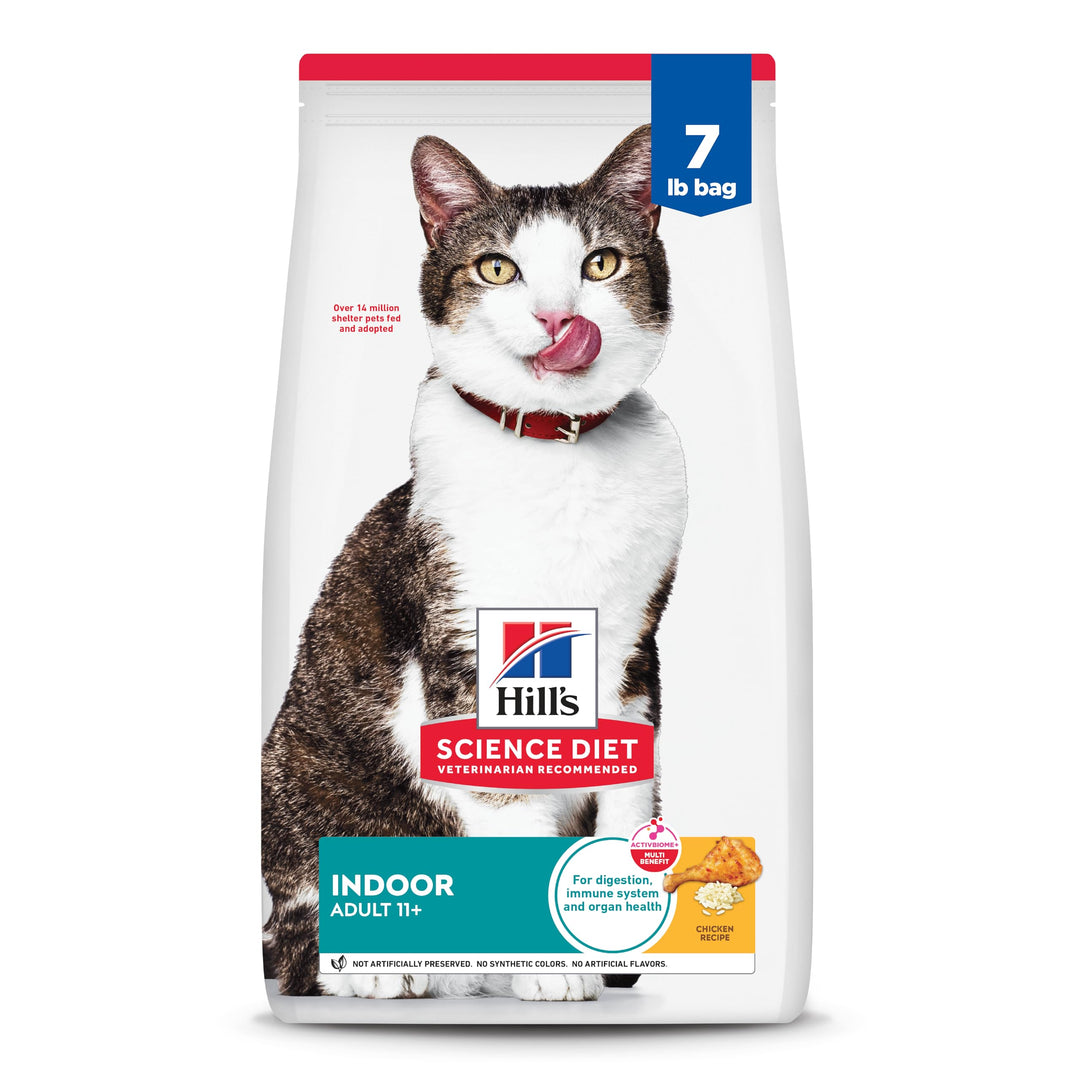 Hill's Science Diet Indoor, Senior Adult 11+, Easy Litter Box Cleanup, Dry Cat Food, Chicken Recipe, 7 lb Bag