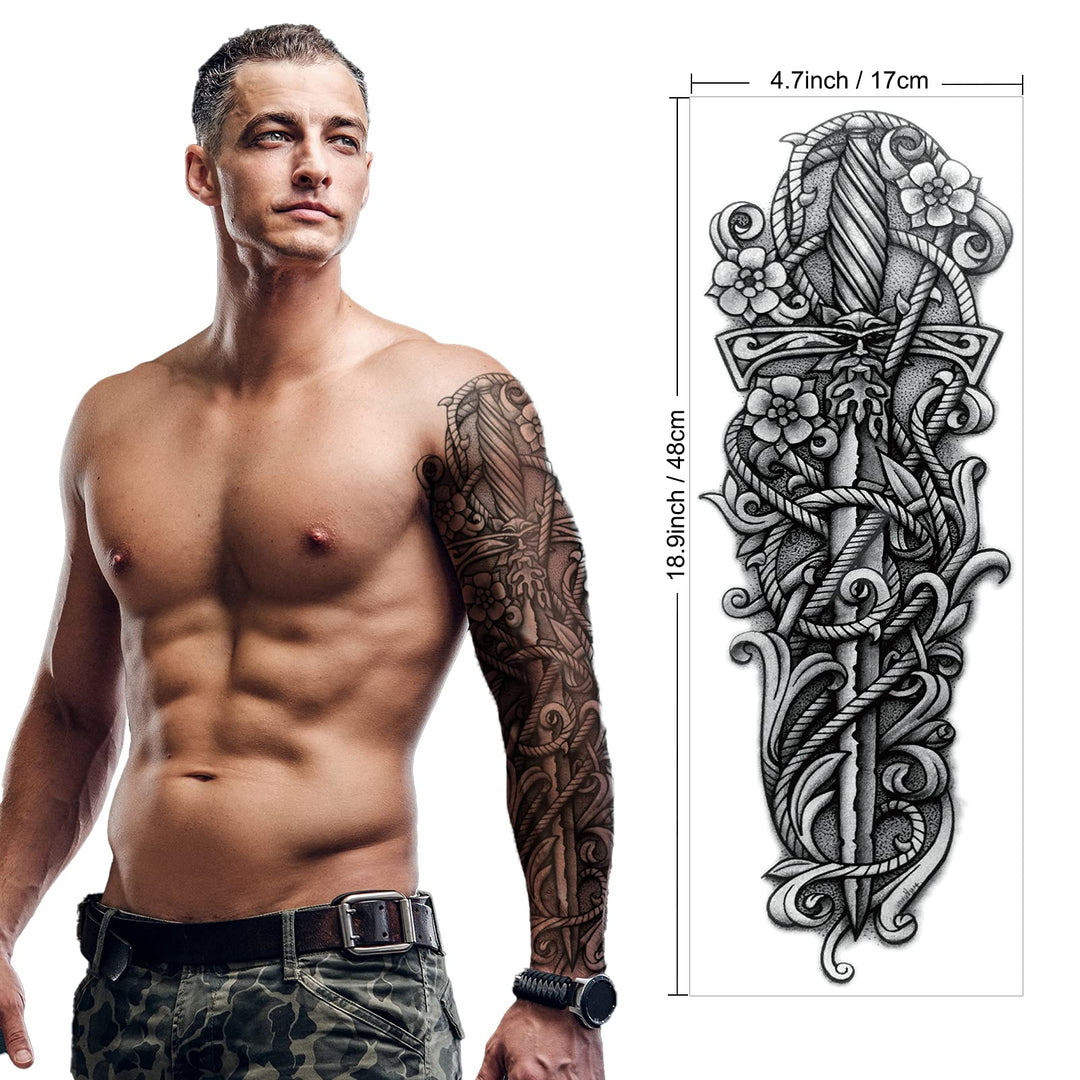 Full Arm Temporary Black Tattoo Body Stickers For Men Women (18 Sheets)