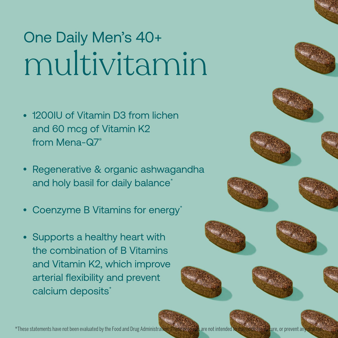 Men's 40+ One Daily Multivitamin Fermented Minerals, Organic Adaptogens & Mushrooms Whole Body Balance Immune, Endurance, Bone & Heart Support Supplement - Non-GMO - 90 Vegetarian Tablets
