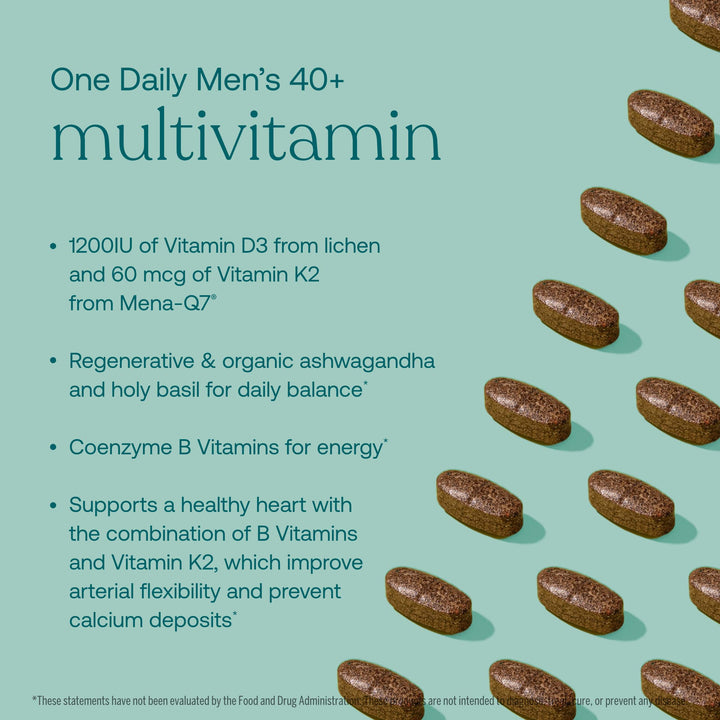 Men's 40+ One Daily Multivitamin Fermented Minerals, Organic Adaptogens & Mushrooms Whole Body Balance Immune, Endurance, Bone & Heart Support Supplement - Non-GMO - 90 Vegetarian Tablets