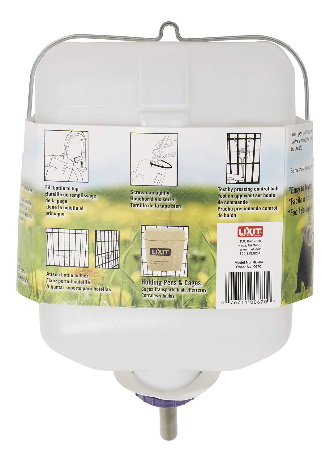 Widemouth Cage Water Bottles for Rabbits, Ferrets, Guinea Pigs, Rats and Other Small Animals. (White, 64 Ounce)