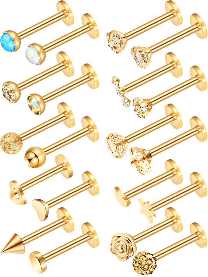 20 Pcs 16g Stainless Steel Nose Studs Straight Nose Rings Body Piercing Jewelry 20 Styles for Women Men