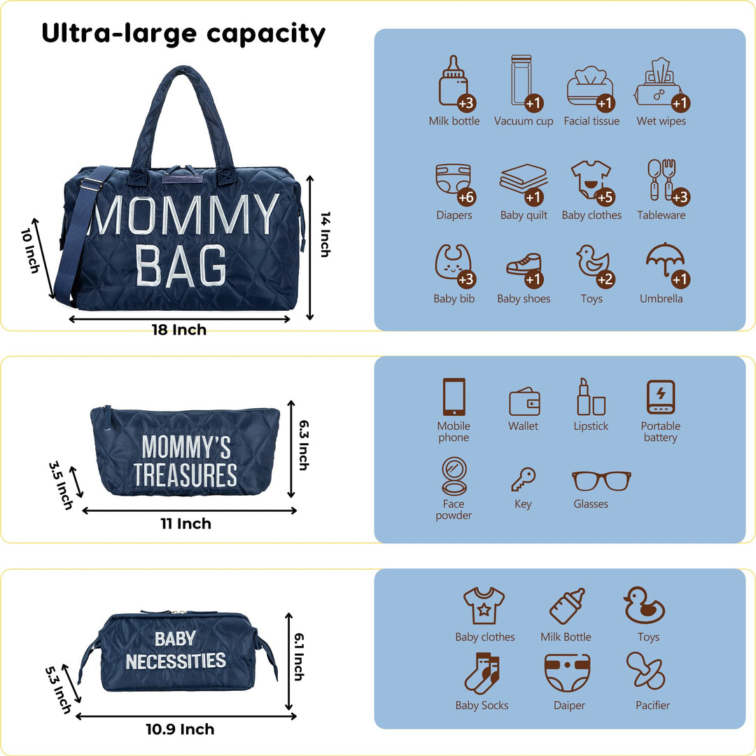 Mommy Bag for Hospital, Mom Bag Diaper Bag Tote, Mommy Hospital Bag, Maternity Bag for Hospital, Baby Shower Momma Diaper Bag - Blue
