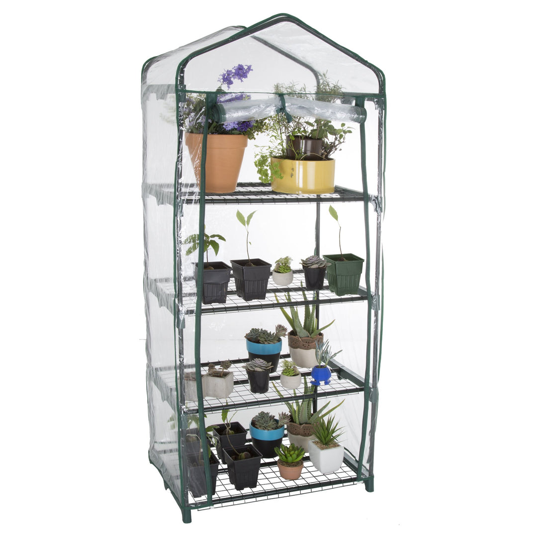Outdoor Greenhouse ' 63-Inch Hot House with PVC Cover and 4-Tiers of Metal Plant Shelves