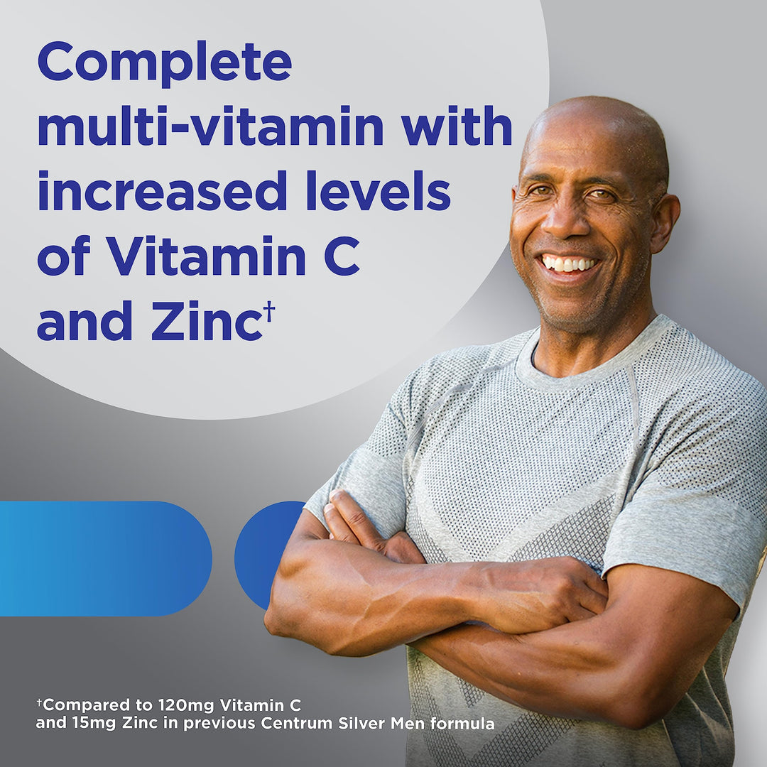Silver Men's 50+ Multivitamin with Vitamin D3, B-Vitamins, Zinc for Memory and Cognition - 200 Tablets